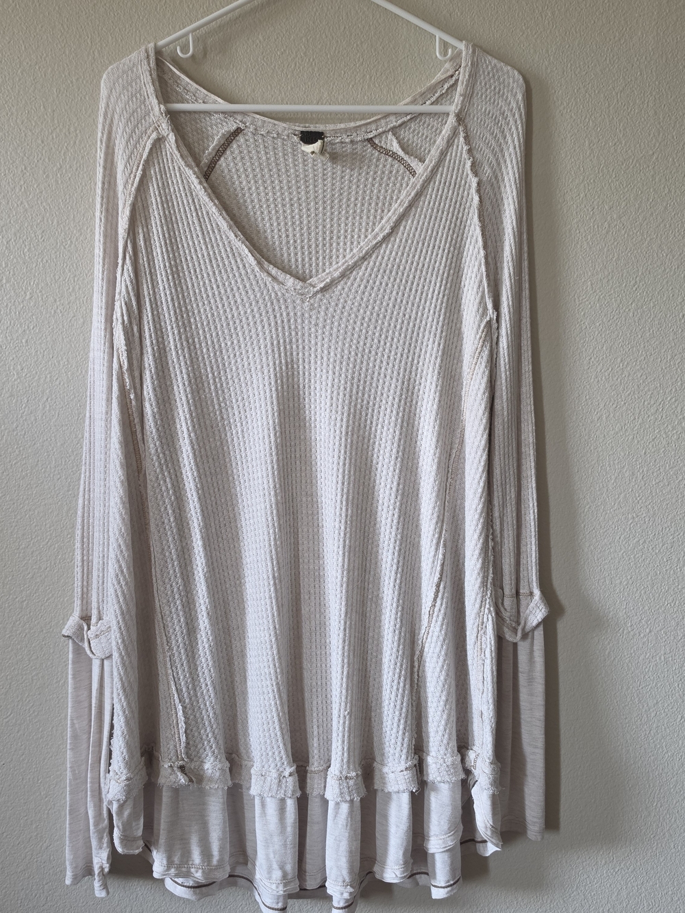 We The Free Cream Waffle Knit V-Neck Tunic